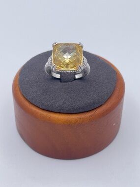 SOLD Judith Ripka Yellow Quartz Ring 925 Sterling Silver Cushion Cut Size 8 JR